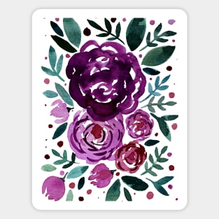 Watercolor roses bouquet - purple and green Magnet